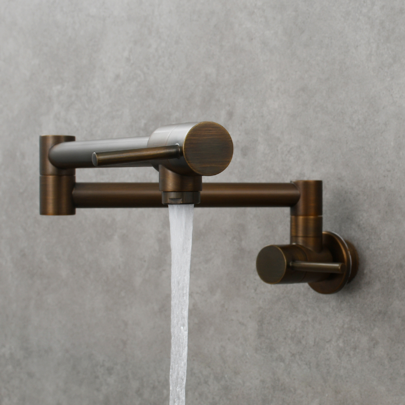 Tecmolog Brass Chrome Kitchen Faucet, Wall Mounted and Folding Kitchen Tap with Double Handle, Single Cold water Tap