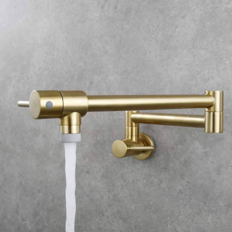 Tecmolog Brass Chrome Kitchen Faucet, Wall Mounted and Folding Kitchen Tap with Double Handle, Single Cold water Tap