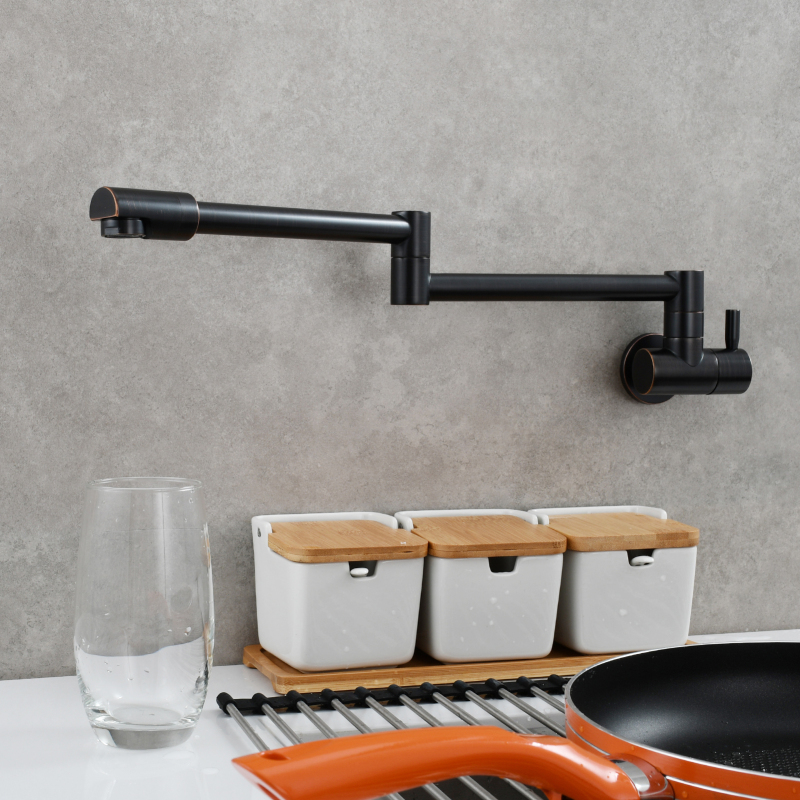 Tecmolog Kitchen Faucet Chrome Wall Mount Pot Filler Faucet Brass 360 Rotatable Folding Lengthened Folding single Handle Unique Cold Water Tap