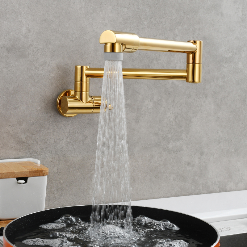 Tecmolog Kitchen Faucet Chrome Wall Mount Pot Filler Faucet Brass 360 Rotatable Folding Lengthened Folding single Handle Unique Cold Water Tap