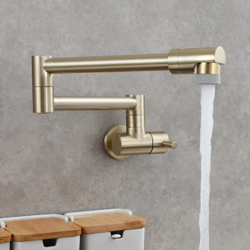 Tecmolog Kitchen Faucet Chrome Wall Mount Pot Filler Faucet Brass 360 Rotatable Folding Lengthened Folding single Handle Unique Cold Water Tap