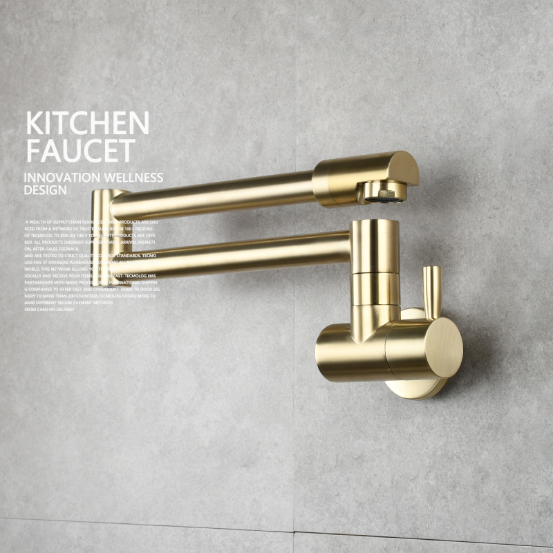 Tecmolog Kitchen Faucet Chrome Wall Mount Pot Filler Faucet Brass 360 Rotatable Folding Lengthened Folding single Handle Unique Cold Water Tap