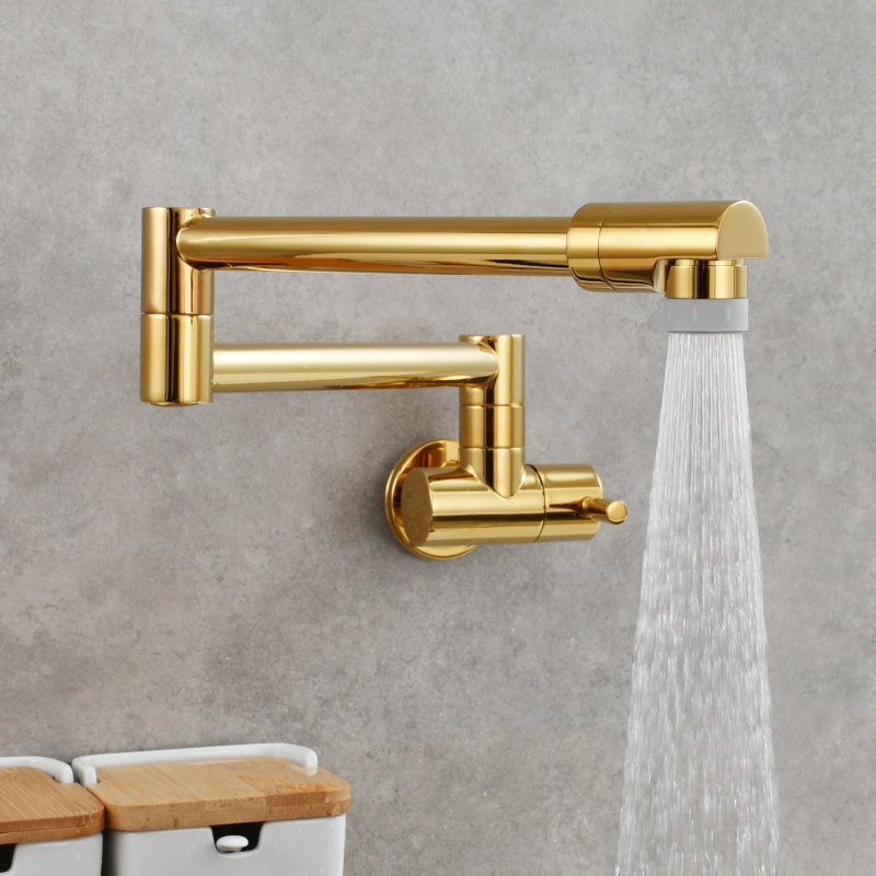 Tecmolog Kitchen Faucet Chrome Wall Mount Pot Filler Faucet Brass 360 Rotatable Folding Lengthened Folding single Handle Unique Cold Water Tap