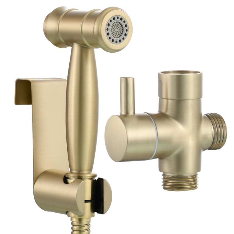 Tecmolog 304 Stainless Steel Bidet Sprayer Set Dual Function Handheld Bidet Sprayer with Brass Diverter,Nickel/Black/Brushed Gold