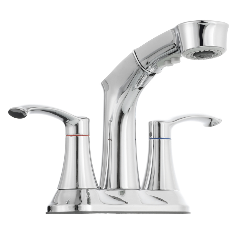 Tecmolog Alloy Plastic Steel Hot&Cold Basin Faucet Deck Mounted Bathroom Pull Out Mixer Tap with Double Handle