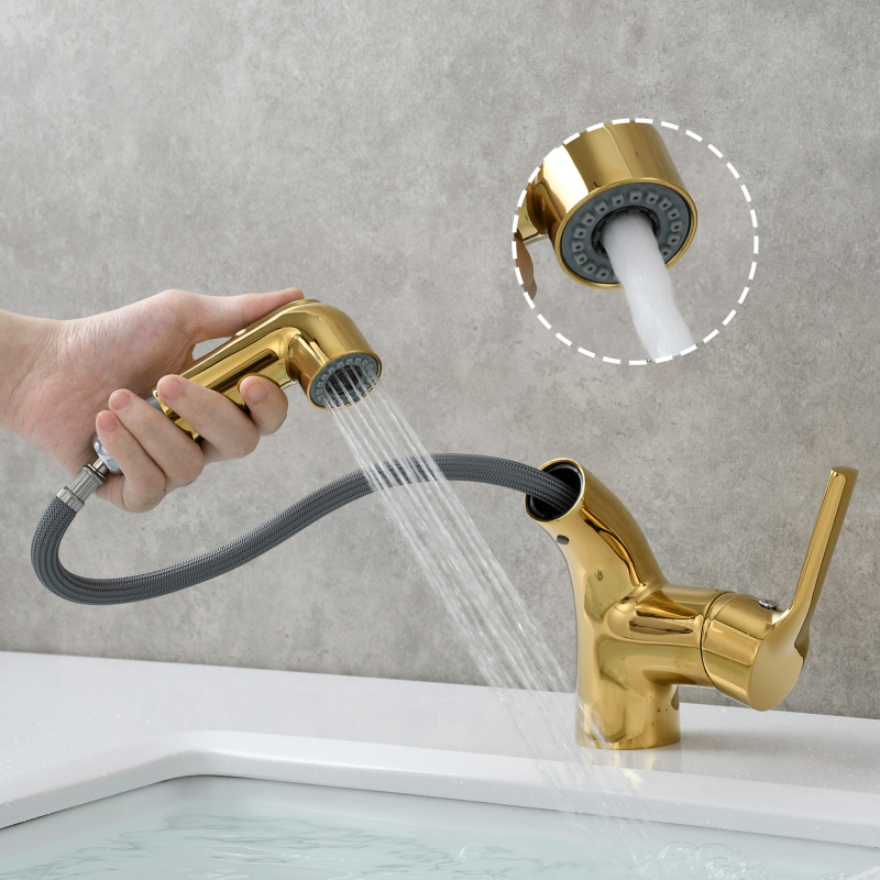 Tecmolog Brass Pull Out Faucet Basin Faucet Hot And Cold Water Faucet Bathroom Mixer Tap Single Handle,BC6232