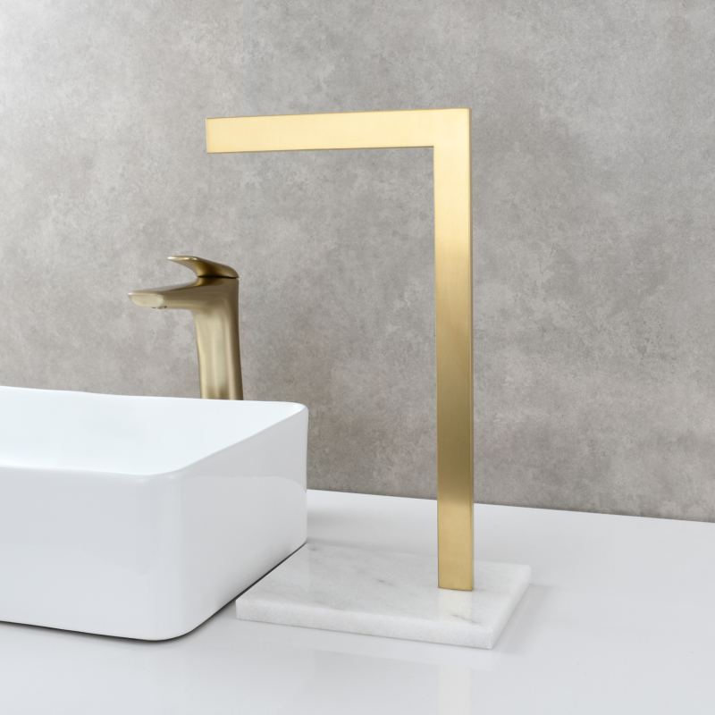 Tecmolog SUS304 Stainless Steel Towel Holder,Freestanding Bathroom Marble Basin Double Towel Rack,Brushed Gold,Black