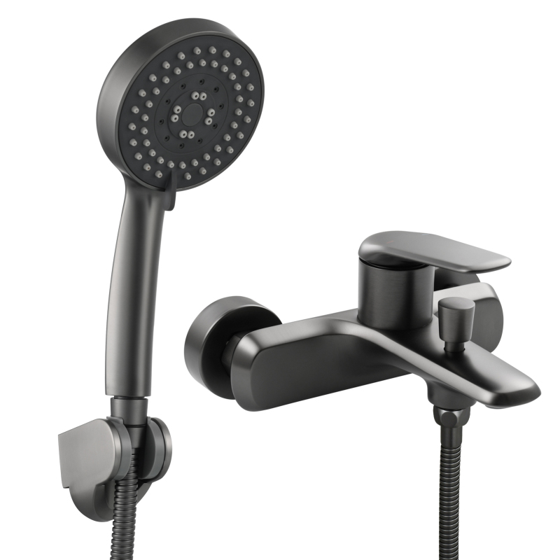 Tecmolog Brass Bathtub Shower Set Single Handle Hot and Cold Faucet Shower Mixer Chrome/Black/Gray