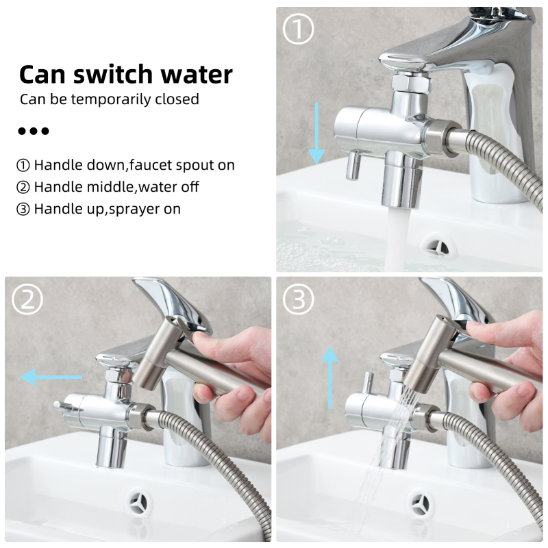 Tecmolog Faucet Diverter Valve With Aerator and Male Threaded Adapter(M22/M24), Faucet Adapter 3 Modes for Hose Attachment with Shut Off, For Bathroom/Kitchen Sink Faucet Connection, Chrome, SBA044