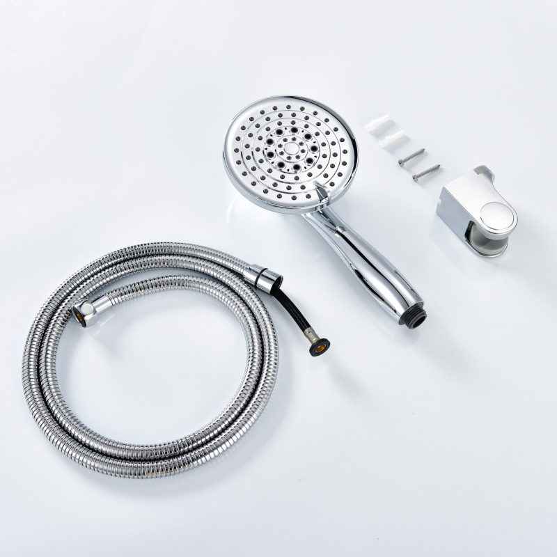 Tecmolog High Pressure 6-Setting 5" Chrome Handheld Shower Head with 59” Length Hose and Angle-Adjustable Holder for Bathroom,BS157