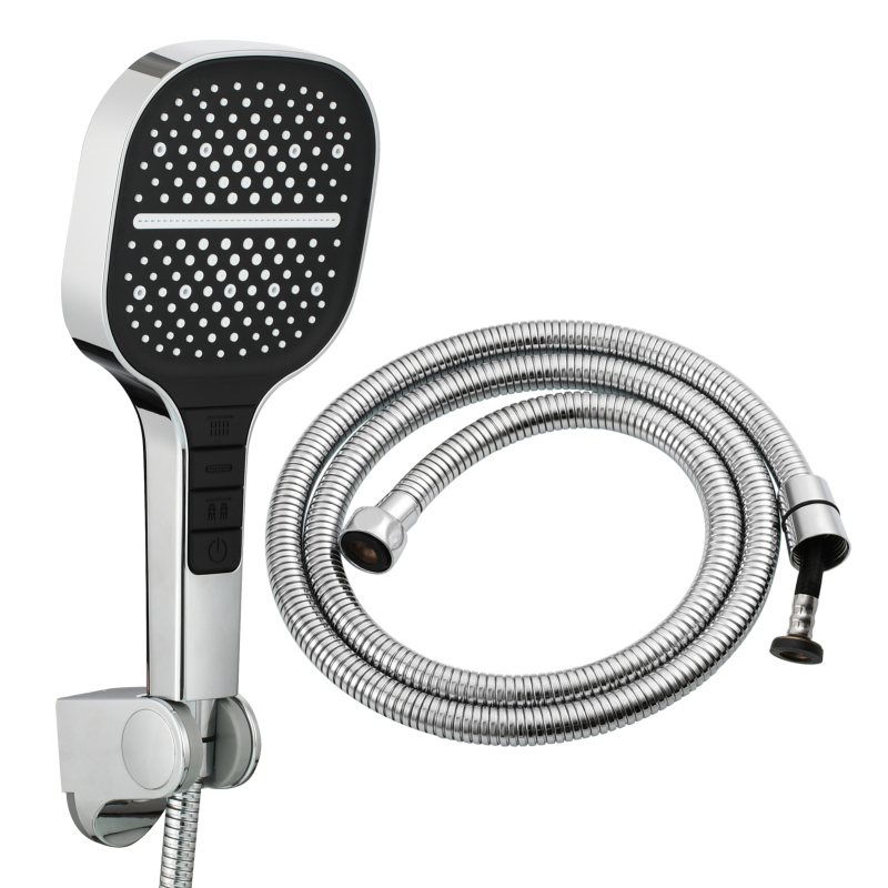 Tecmolog High-Pressure 8 settings Hand Shower with Shut Off Water Button, Shower Head with 5 Foot Hose & Adjustable Angle Bracket, BS170