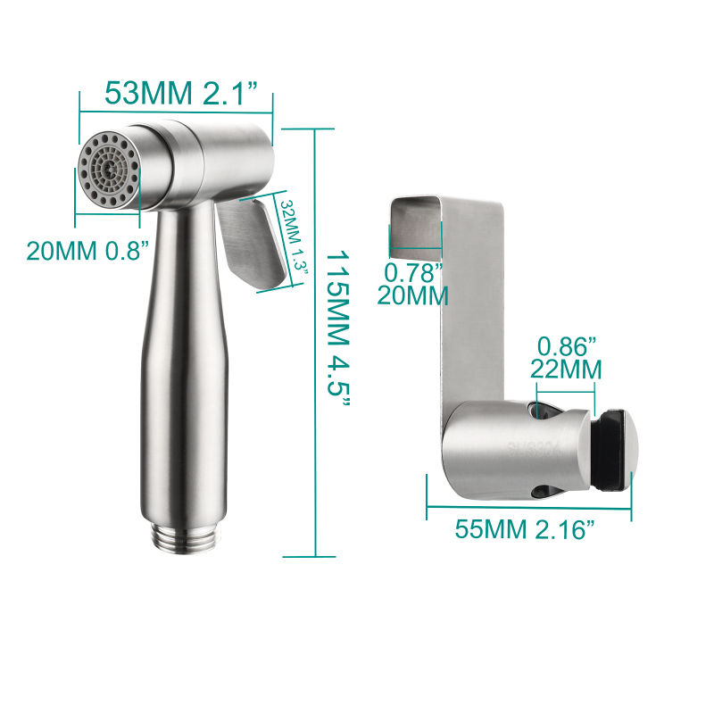 Tecmolog Stainless Steel Hand Held Bidet Sprayer Shattaf with Double Water Mode for Toilet Washing WS024A/WS024AS/WA024AF