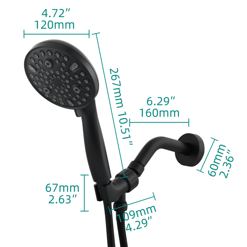 Tecmolog ABS Plastic Handheld Shower,Bathroom High Pressure Ten-Functions Showerhead,Chrome,Black,Brushed Nickel,BS168