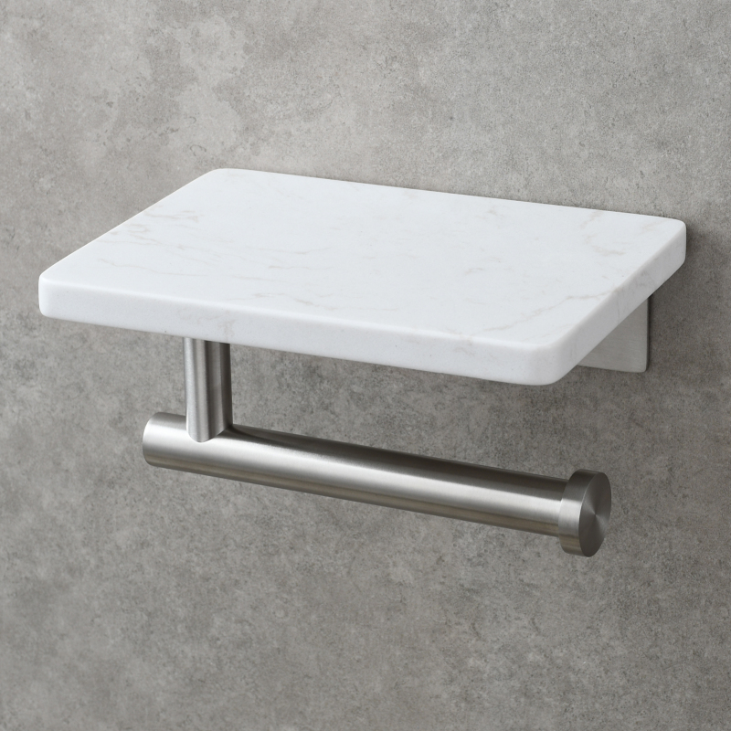 Tecmolog 304 Stainless Steel Brushed Nickel Toilet Paper Holder with Natural Marble Shelf,Screw Wall Mounted,SBH269NA