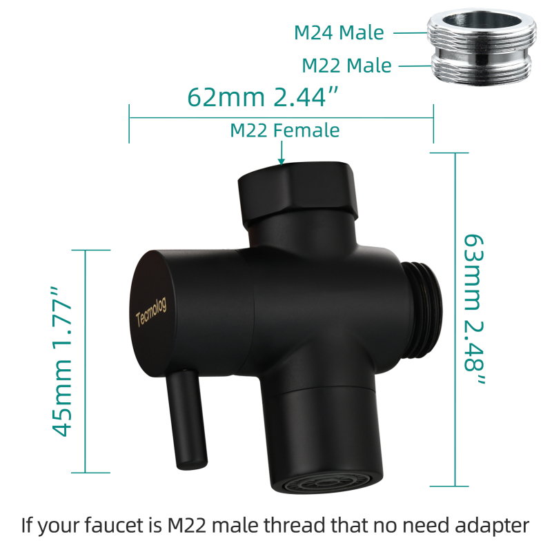 Tecmolog Sink Valve Diverter M22 x M24, Brass Faucet Splitter for Kitchen, Faucet Adapter 2 Way, SBA021C/SBA021CB/SBA021CNA