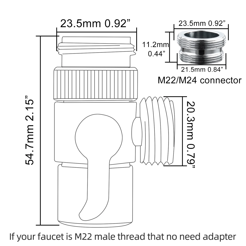 Tecmolog Brass Faucet Diverter 2 Way Sink Diverter Valve with Aerator and Male Threaded Adapter, Faucet Adapter for Hose Attachment,M22 x M24, SBA021
