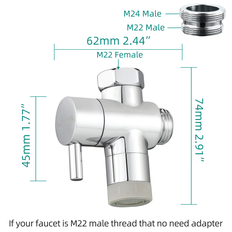 Tecmolog Faucet Diverter Valve M22 x M24 with 2 Flow Aerator, Brass Faucet Splitter Kitchen Faucet to Hose Adapter, SBA021D/SBA021DNA/SBA021DB