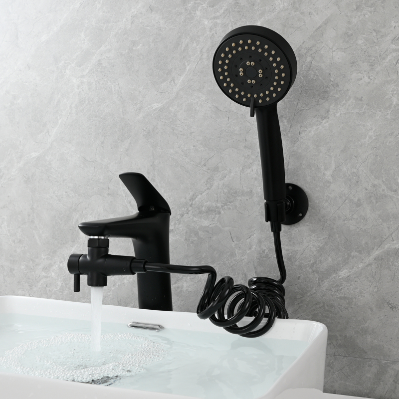 Tecmolog Sink Hose Sprayer Attachment, Bathroom Sink Sprayer Rinser Set with G1/2 Faucet Diverter Valve, 2M Hose and Holder for Hair Washing, Pet Washing and Baby Bath