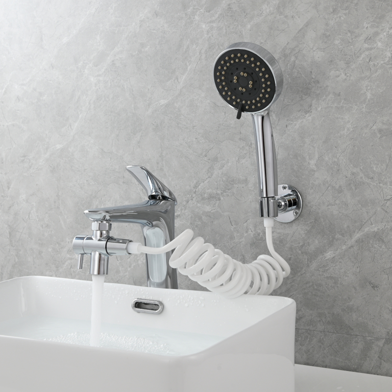 Tecmolog Sink Hose Sprayer Attachment, Bathroom Sink Sprayer Rinser Set with G1/2 Faucet Diverter Valve, 2M Hose and Holder for Hair Washing, Pet Washing and Baby Bath