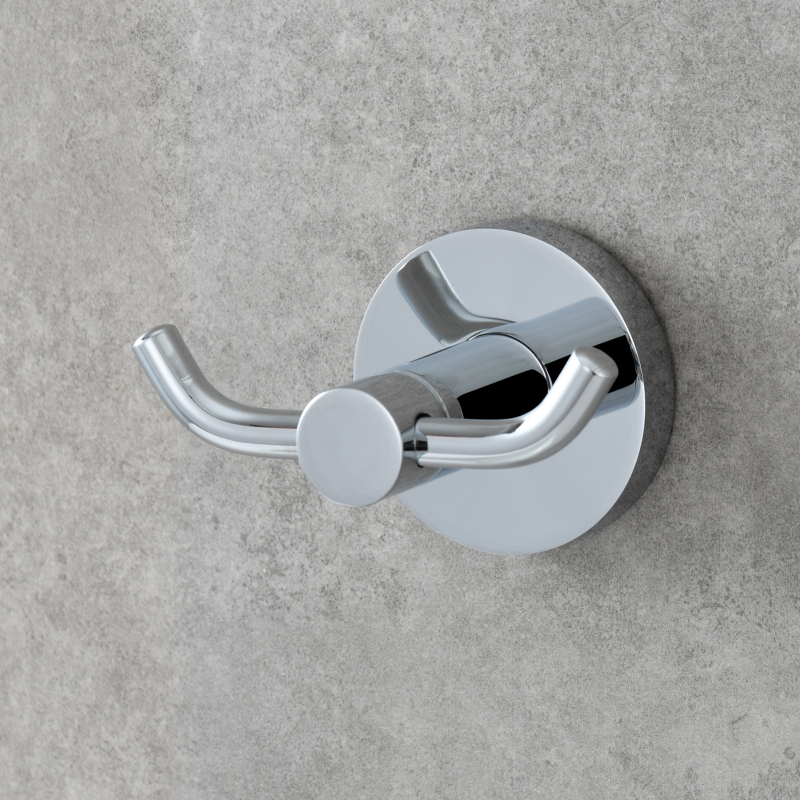 Tecmolog Self Adhesive/Drilling Plastic Clothes/Towel Hook,  Chrome Finish Double Hook for Bathroom and Kitchen BH045