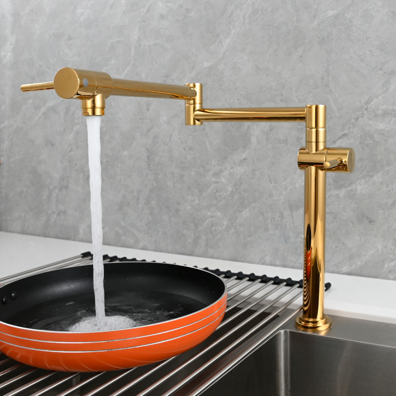 Tecmolog Brass Deck Mounted Kitchen Faucet Modern Modern Commercial Folding Faucet for Sink Faucet with Dual Handle