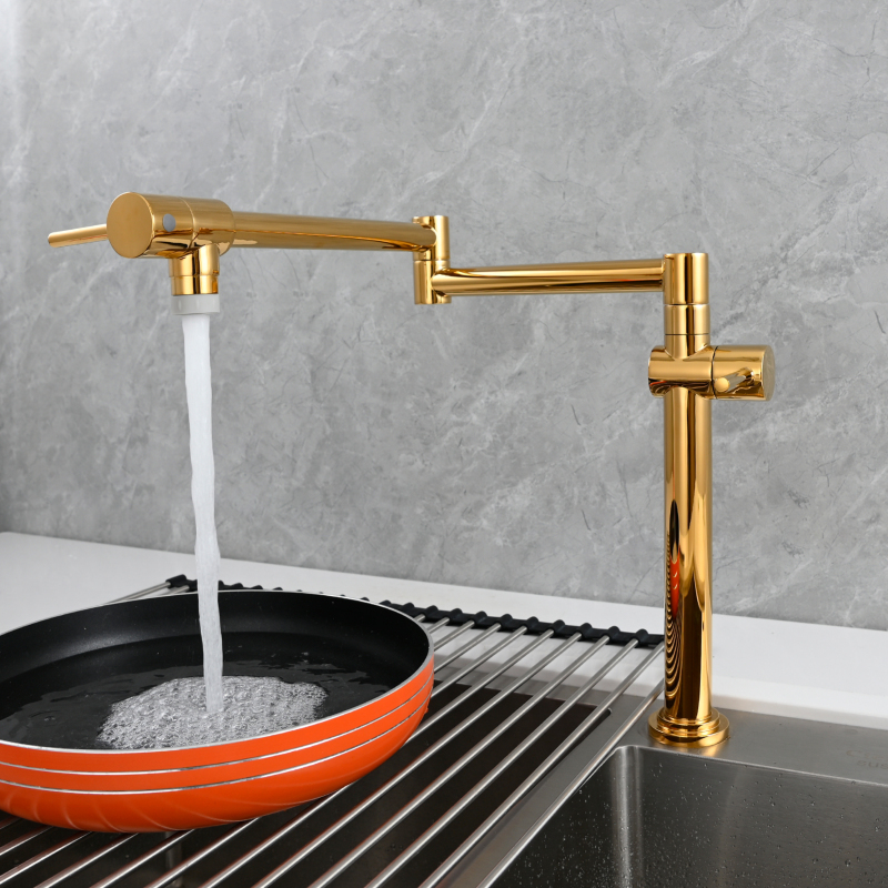 Tecmolog Brass Deck Mounted Kitchen Faucet Modern Modern Commercial Folding Faucet for Sink Faucet with Dual Handle