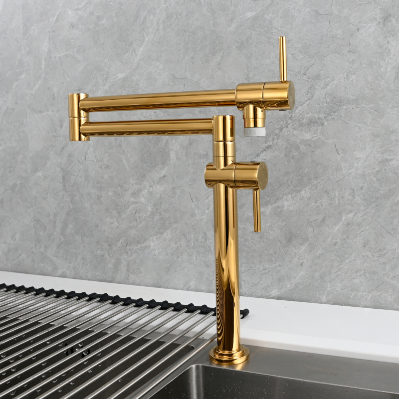 Tecmolog Brass Deck Mounted Kitchen Faucet Modern Modern Commercial Folding Faucet for Sink Faucet with Dual Handle