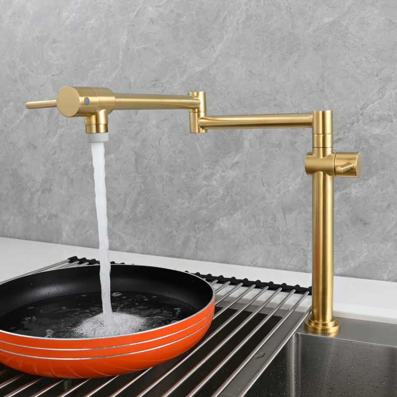 Tecmolog Brass Deck Mounted Kitchen Faucet Modern Modern Commercial Folding Faucet for Sink Faucet with Dual Handle