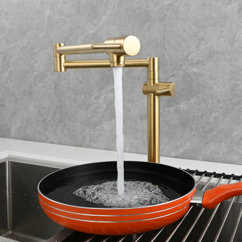 Tecmolog Brass Deck Mounted Kitchen Faucet Modern Modern Commercial Folding Faucet for Sink Faucet with Dual Handle