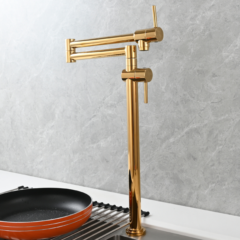 Tecmolog Brass Deck Mounted Kitchen Faucet Modern Modern Commercial Folding Faucet for Sink Faucet with Dual Handle