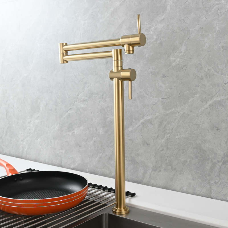 Tecmolog Brass Deck Mounted Kitchen Faucet Modern Modern Commercial Folding Faucet for Sink Faucet with Dual Handle