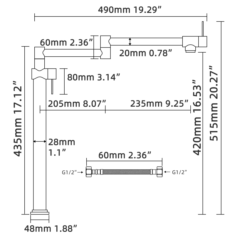 Tecmolog Brass Deck Mounted Kitchen Faucet Modern Modern Commercial Folding Faucet for Sink Faucet with Dual Handle