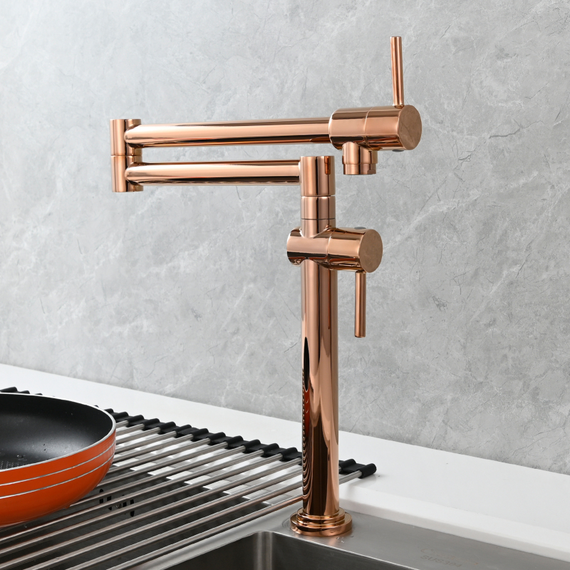 Tecmolog Brass Deck Mounted Kitchen Faucet Modern Modern Commercial Folding Faucet for Sink Faucet with Dual Handle