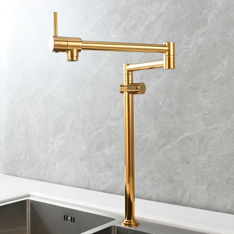 Tecmolog Brass Deck Mounted Kitchen Faucet Modern Modern Commercial Folding Faucet for Sink Faucet with Dual Handle