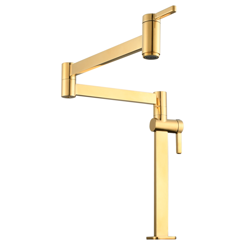 Tecmolog Brass Folding Faucet Dual Handle Kitchen Faucet,Pot Filler Faucet Deck Mount Tap