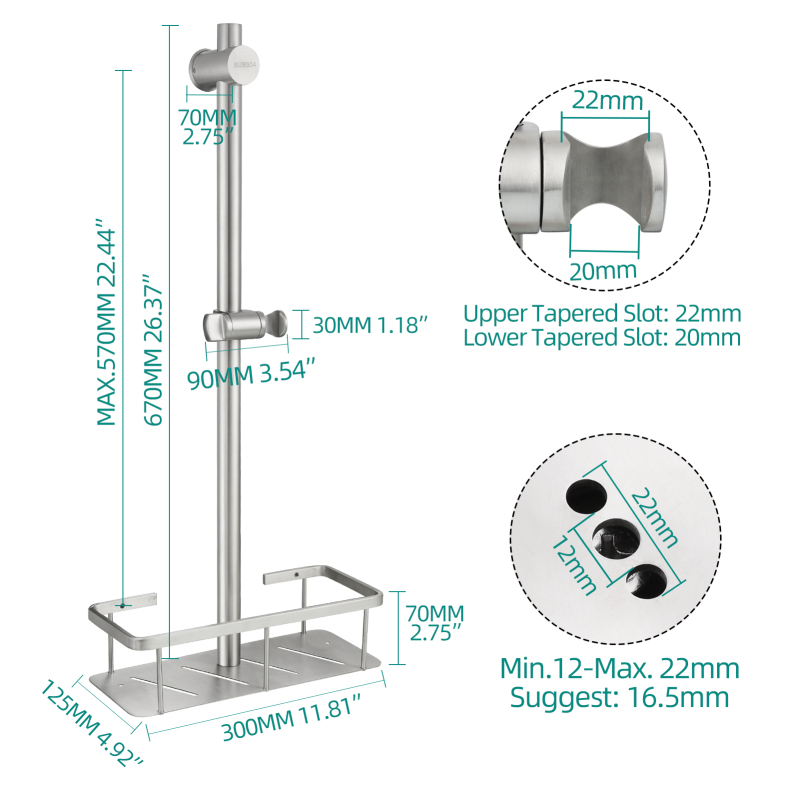 Tecmolog Stainless Steel Slide Bar Shower Head Black,Storage Rack with Slide Bar,5-Spray Shower Set with Slide Bar