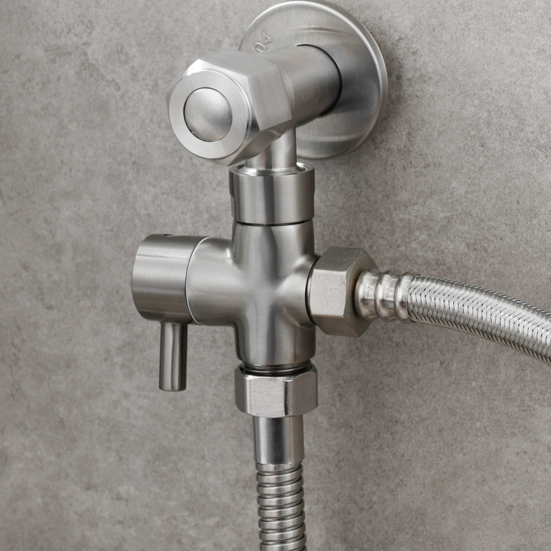 Tecmolog Stainless Steel Non Long Press Bidet Sprayer,Bathroom Pressurized Water Set with Holder and T-valve,WS038F