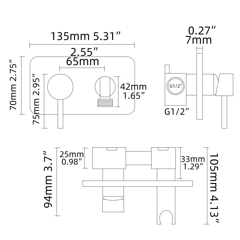 Tecmolog Stainless Steel Bathroom Bidet Sprayer Set, Hot and Cold Concealed Bidet Sprayer Kit for Toilet, Brushed Nickel/Black, WS024F9/WS024CF3