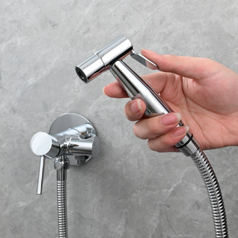 Tecmolog Bidet Sprayer Set with Hose and Holder for Toilet,Wall Mounted Press Mode Shattaf Pet Bathing