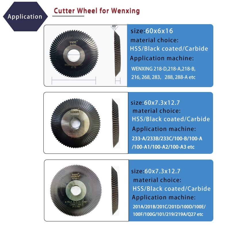 Key Cutter 0011 70x7.3x12.7 Milling Cutter with 0010 60x7.3x12.7 for Wenxing Key Cutting Duplicator Machine 100D 100E 100F 100G