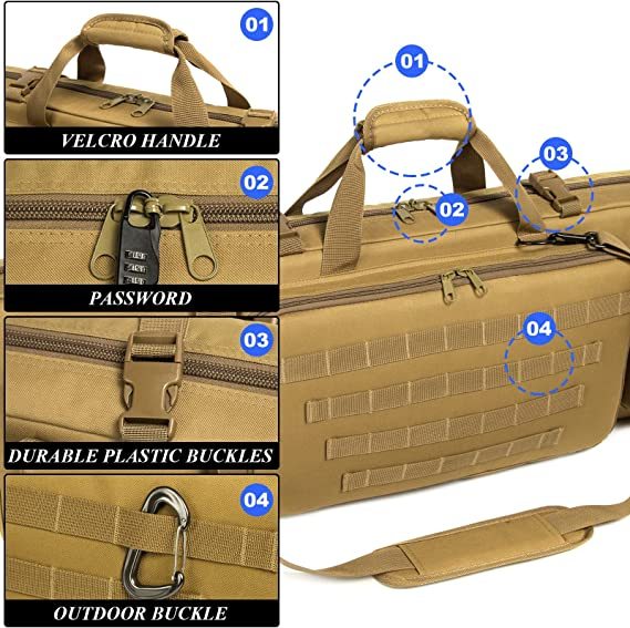 Classic Tactical Double Long Rifle Case Pistol Gun Bag with Bullet Shoulder Strap Carrying Handgun Rifle Case for Hunting Shooting