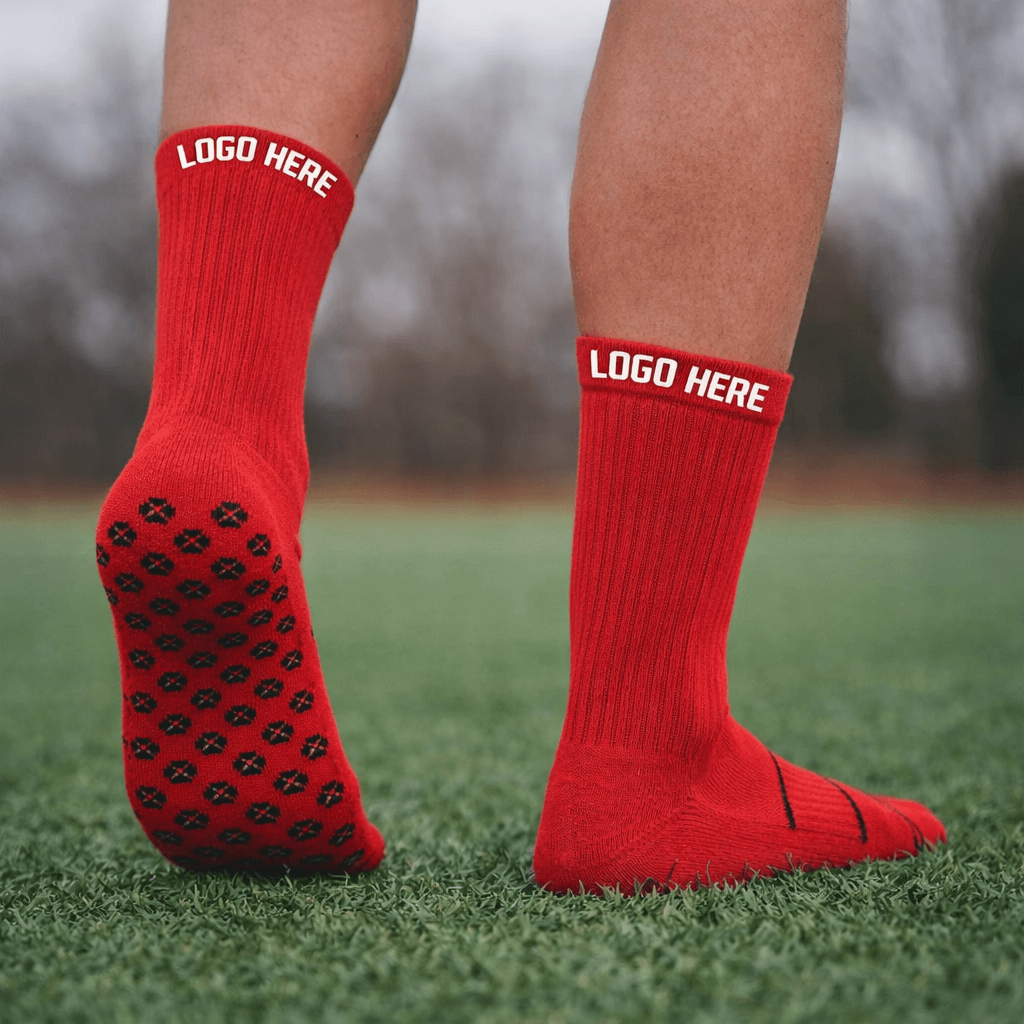 red grip socks with silicone anti slip dots on sole outdoor sports use no logo version