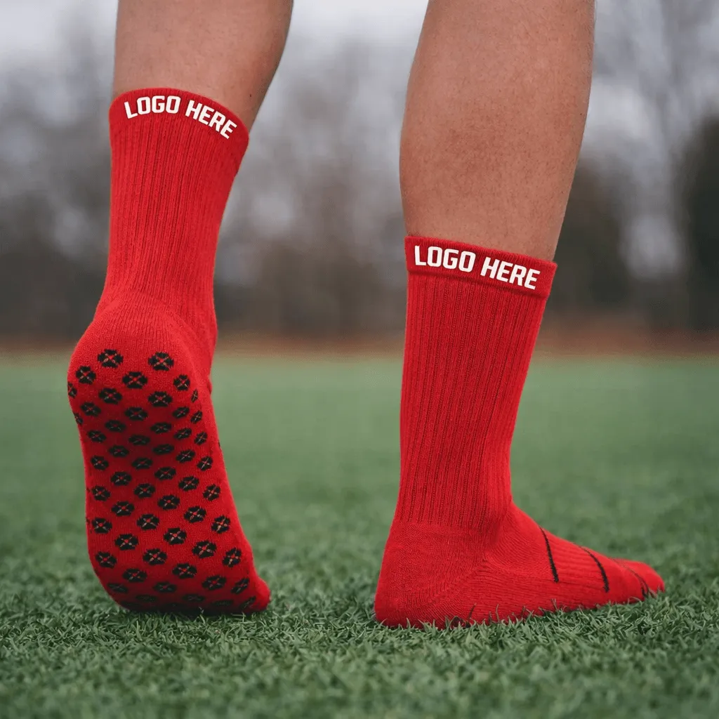 red grip socks with silicone anti slip dots on sole outdoor sports use no logo version