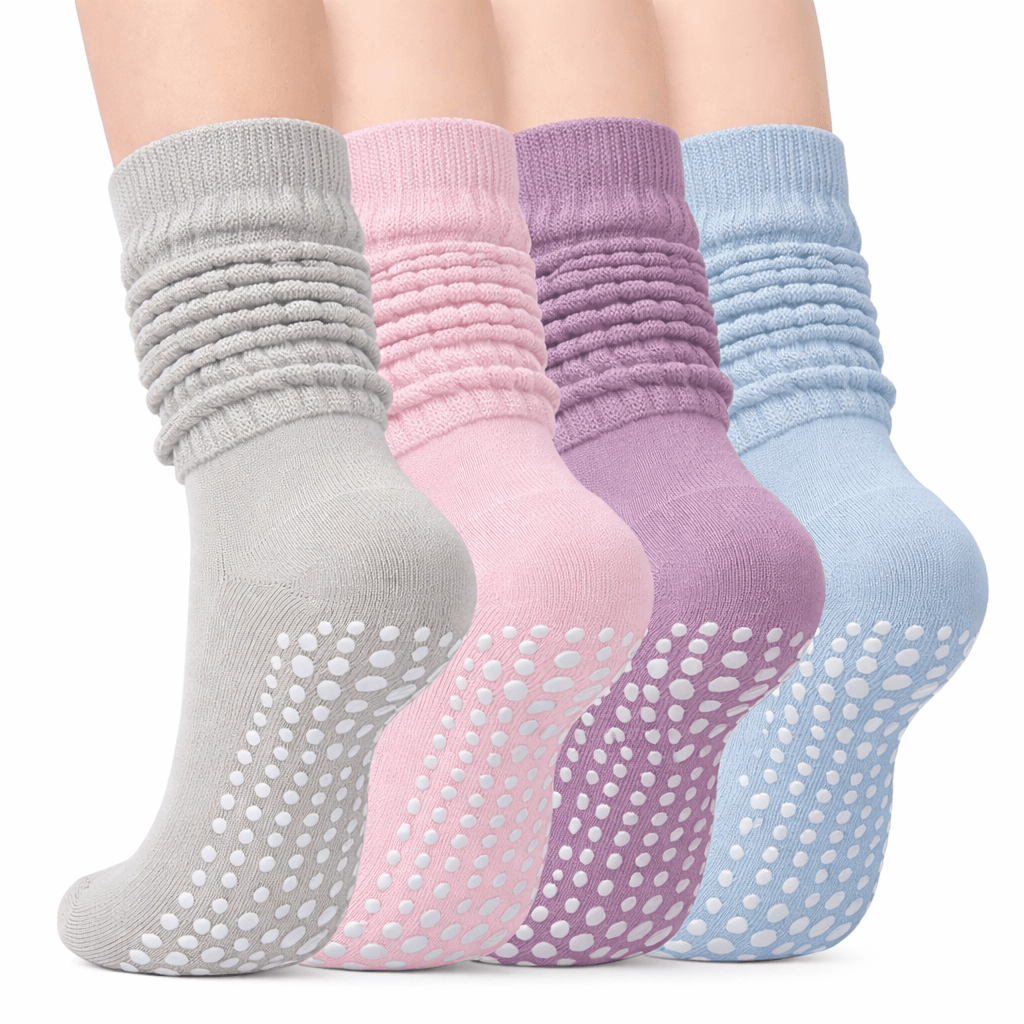 multi color slouch grip socks with anti-slip soles produced by Grip Socks Factory China OEM manufacturer