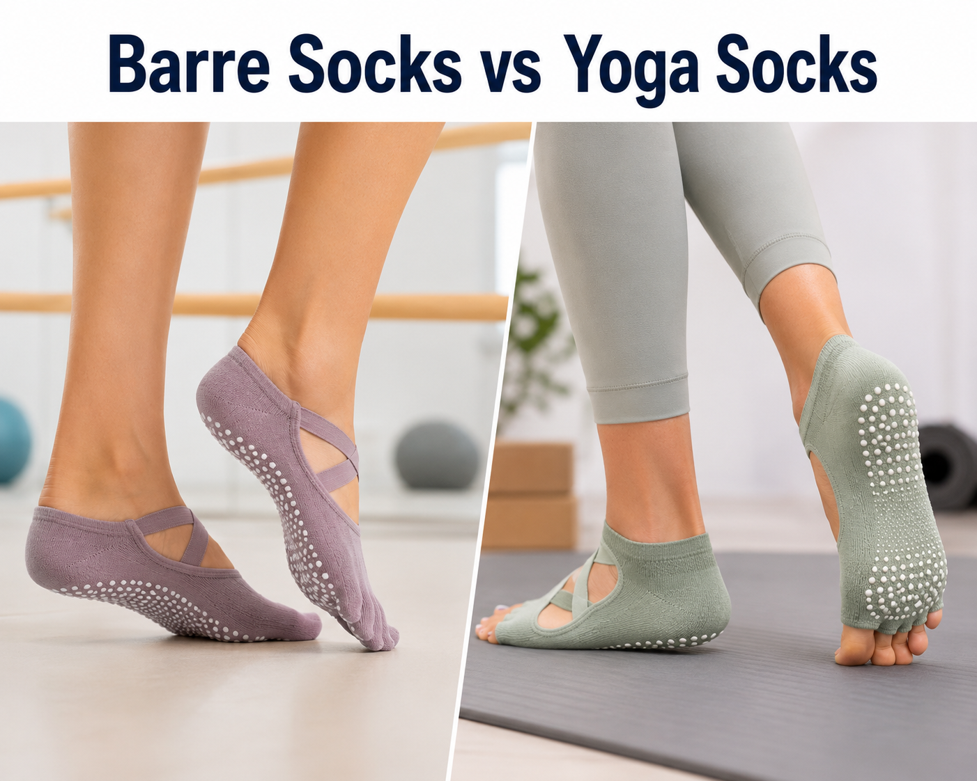 Barre vs yoga grip socks designed for balance, flexibility, and low impact fitness exercises