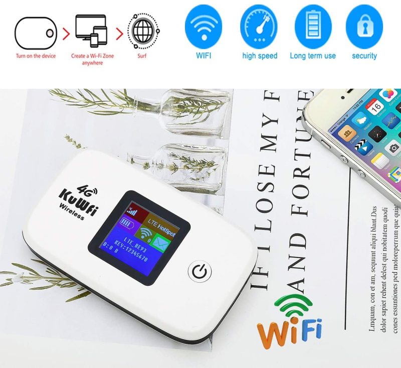 KuWFi 4G LTE Mobile WiFi Hotspot Unlocked Wireless Internet Router Devices with SIM Card Slot for Travel support 10users
