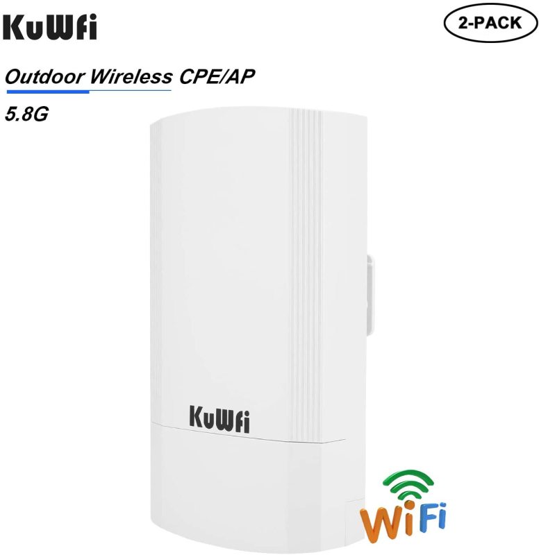 KuWFi 2-Pack Wireless Long Range WiFi Bridge 5.8G 900Mbps Point to Point Access Point Indoor/Outdoor AP CPE Kit Supports 2-3KM Anti-Interference for P