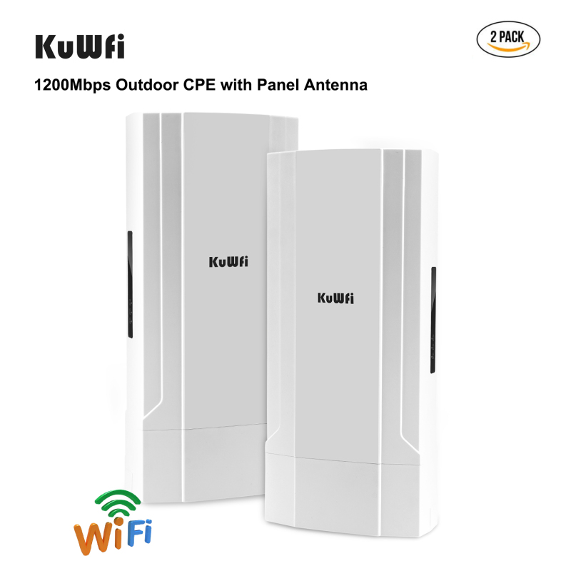 KuWFi 2-Pack Outdoor 5KM Point to Point Wireless Bridge High Power Wireless Access Point 11AC 1200Mbps 2.4&5.8G Extender WiFi Repeater for IP Camera