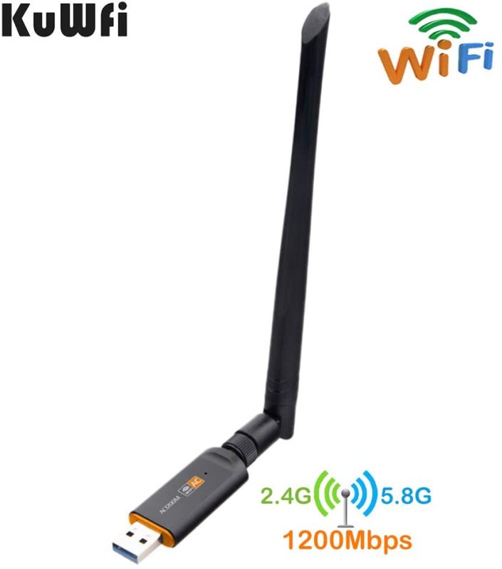 KuWFi USB WiFi Adapter 1200mbps LAN Dongle 2.4GHz 5.8GHz Wireless-AC Network Card Dual Band Antenna for Desktop MAC/Liunx OS/Windows7/8/10