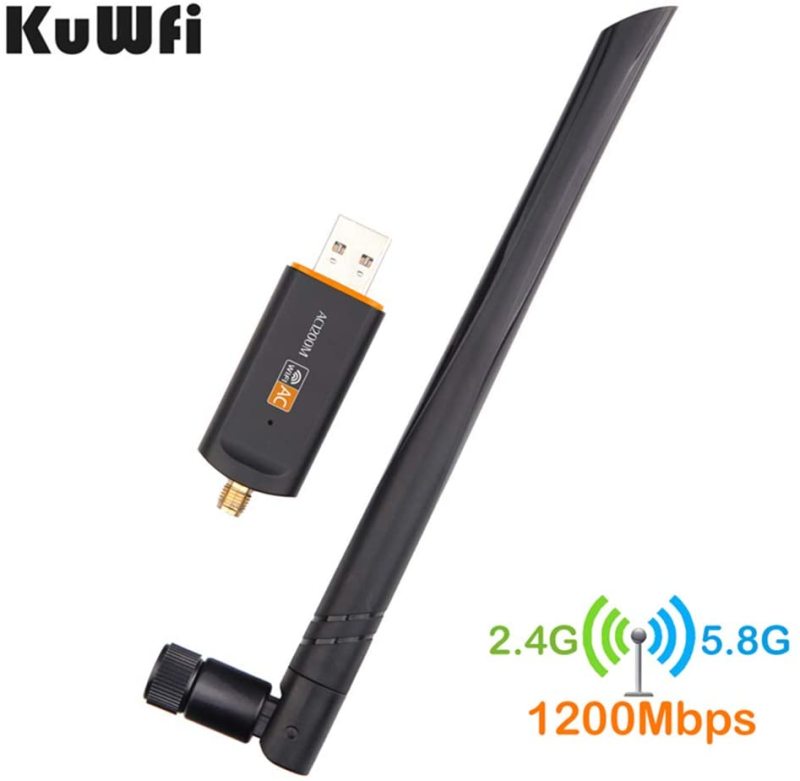 KuWFi USB WiFi Adapter 1200mbps LAN Dongle 2.4GHz 5.8GHz Wireless-AC Network Card Dual Band Antenna for Desktop MAC/Liunx OS/Windows7/8/10